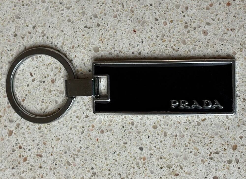 Prada keyring Black Enamel Rectangle Silver Tone Keychain